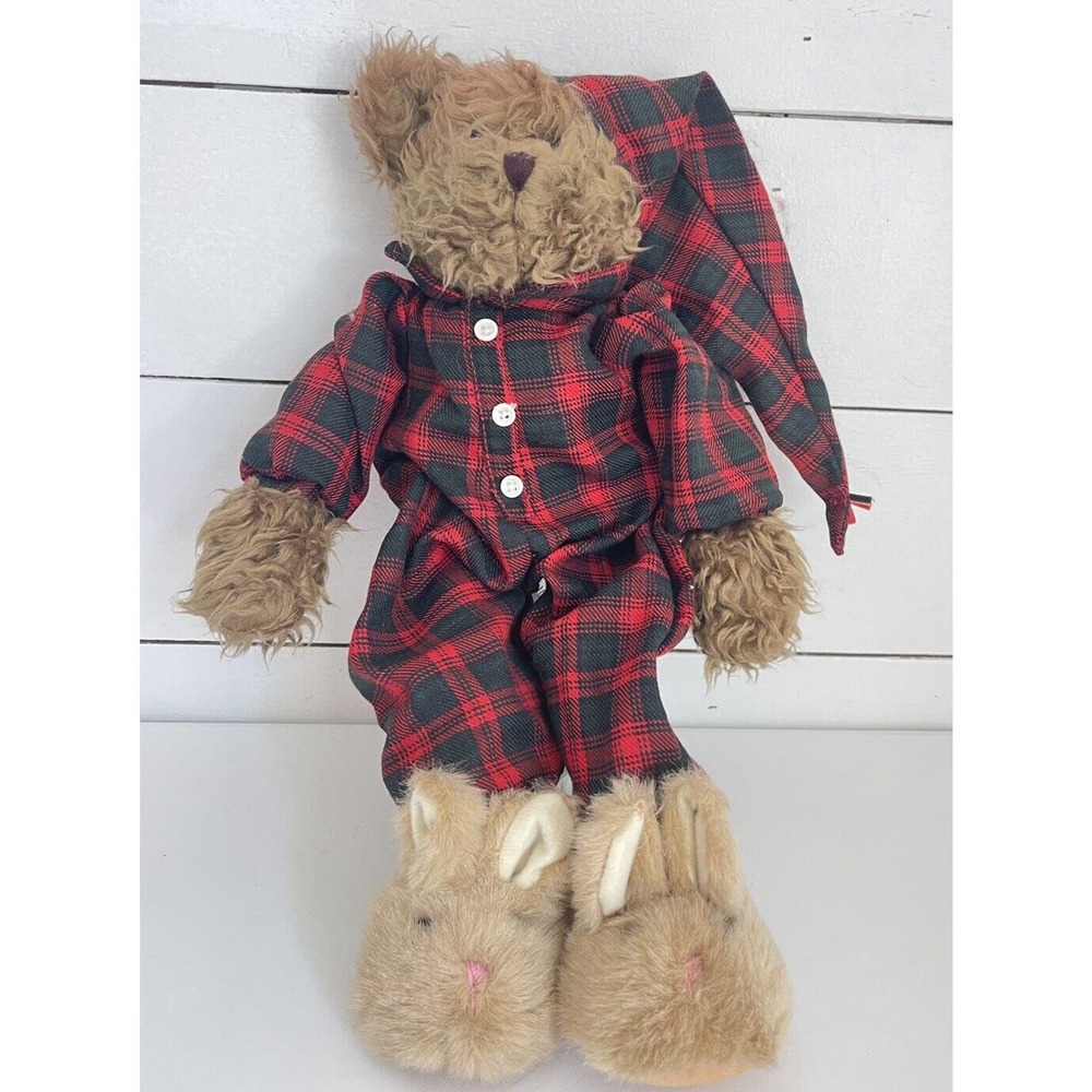 ABC Distributing Teddy Bear Plaid PJs Bunny Slippers Plush Stuffed Brown Boy 18"